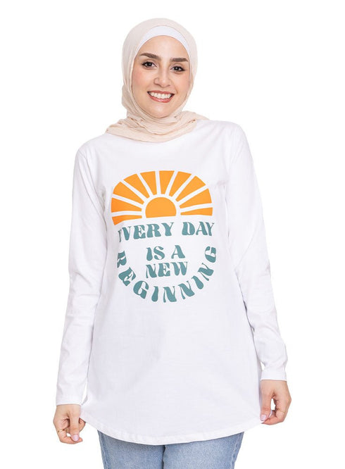 White Printed Long - Sleeve Design 30 - Khotwh